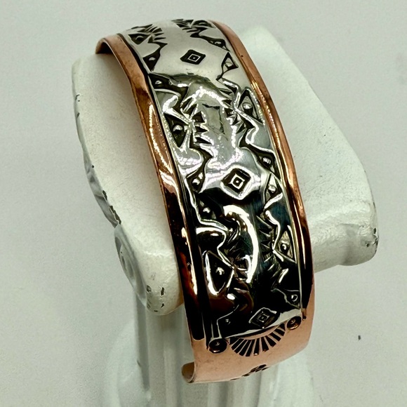 Navajo Copper and Sterling Silver Cuff Bracelet – Signed R.C. Littl – Size 6-7” - Picture 13 of 17